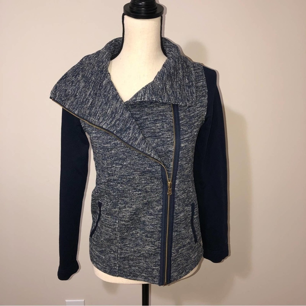 Tommy Hilfiger Athluxe Mixed Fabric Blue Tweed Gold Jacket Extra Small - Picture 9 of 13